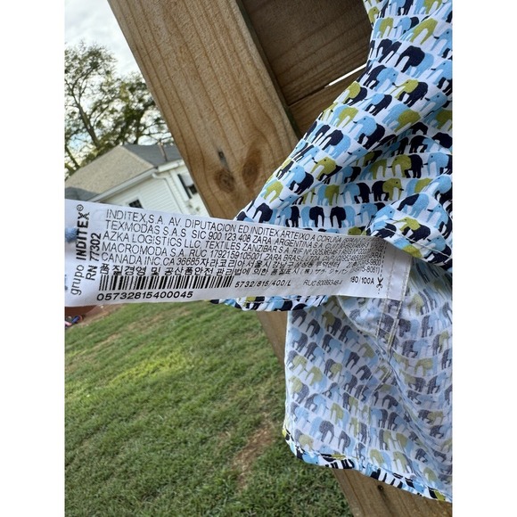 ZARA Short Sleeve Elephant Print Button Down Shirt Size Large Slim Fit - Picture 6 of 6